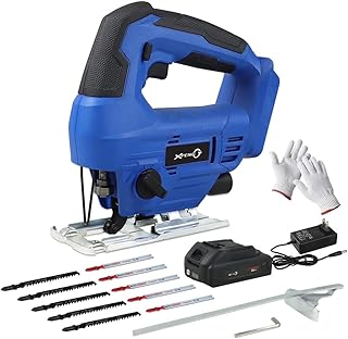 Cordless Jig Saw 2400RPM Variable Speed with 20V 2.0Ah Battery Charger 10PCS Saw Blades Parallel Guide 0°- 45° Bevel Cuts, LED Light, 4 Orbital Settings for Straight/Curve/Circle Cutting