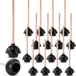 20 Pack Heavy Duty Toilet Plunger Bulk with 17 Inch Long Handle for Bathroom Dual Thrust Force Suction Cup Rubber Toilet Bowl Plunger with Wood Handle Clogged Solution for Hotel Drain Clogs