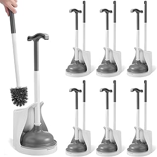 6 Pack Toilet Brush and Plunger Set 22 Inch Extended Handle Plunger Heavy Duty Toilet Bowl Brush Combo with Holder Bathroom Tools Professional Cleaning Supplies Kit for Maintenance