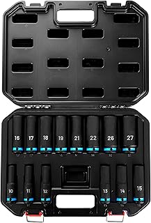 BLACK CANYON 1/2" Drive Impact Socket Set, 14-Piece 6-Point Deep Impact Sockets (Metric 8-32mm/SAE 5/16"-1-1/4") Cr-Mo Steel with Easy-to-Read Markings for Auto Repair
