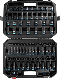 BLACK CANYON 1/2" Drive Impact Socket Set, 87-Piece SAE & Metric 6-Point Deep/Standard Sockets, Cr-Mo Steel, Heavy-Duty Case for Auto & Industrial Repair