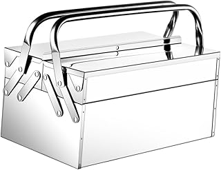 Household Folding Tool Box Double Stainless Steel Portable Storage Case with Multiple Compartments Lightweight Handheld Organizer for Repair Tools