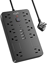 Surge Protector Power Strip,10 Outlets(1850W/15A) with 6 USB Ports (2 USB C), 6 Feet Extension Cord Wall Mount Power Strip, ETL Listed for Home, Dorm Room