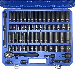 MacWork 65-Piece Impact Socket Set, 1/2-Inch Drive, SAE and Metric Sizes, CR-V Alloy Steel, Deep and Shallow Sockets with Accessories