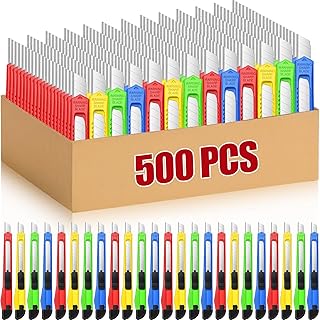 Therwen 500 Utility Knife Box Cutters Bulk Utility Knife Retractable 9 mm Wide Blade with Safety Lock Compact Box Cutter Replacement for Home Office Arts Crafts Hobby