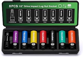 Impact Lug Nut Socket-8 Pieces Thin Wall Impact Sockets,Non-Marring Impact Socket Set,1/2 Deep Wheel Protector Metric 15 17 19 21 22 MM & SAE 13/16 7/8 in