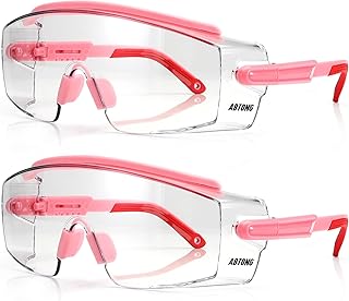 Anti Fog Safety Glasses Over Eyeglasses 2Pcs, ANSI Z87.1 Safety Goggles with Clear Wraparound Lens, Adjustable Temples