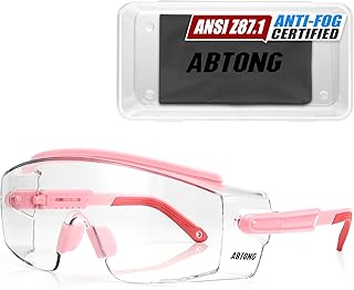 Anti Fog Safety Glasses Over Eyeglasses — ANSI Z87.1 Safety Goggles with Clear Wrap-Around Lens & Adjustable Temples