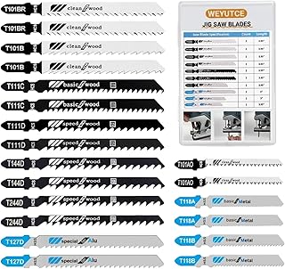 20 Piece Jigsaw Blades Set, Assorted T-Shank Jig Saw Blades for Wood, Plastic & Metal Cutting(T118A, T118B, T101AO, T101B, T101BR, T144D, T111C, T111D, T244D, T127D)