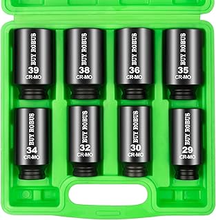 Axle Nut Impact Socket Set, 1/2" Drive Deep 12 Point 8-Piece Metric 29mm, 30mm, 32mm, 34mm, 35mm, 36mm, 38mm, 39mm Socket, Large Socket Set with Storage Case for Auto Repair, Removing