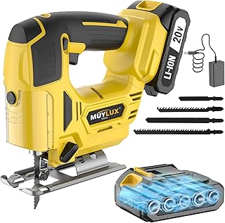 Cordless Jig Saw 20V, Electric Jigsaw Tool with Battery and charge, 2900RPM Variable Speed for Wood Cutting, 3 Orbital Settings for Straight/Curve Cutting, 1 Battery