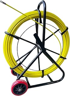 5/16Iin Fiberglass Fish Tape 328ft with Brake System & Movable Stand Duct Rodder Fish Tape Pulling Tool Heavy-Duty electrical conduit for Conduit Wire Pulling【8mm x 100m 】