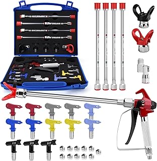 22Pcs 3600PSI Airless Spray Gun Kit with Spray Tips, 11.8 in Airless Paint Sprayer Gun Tip Extension Pole, Tip Guards, Swivel Joint for Paint Sprayer Gun Painting