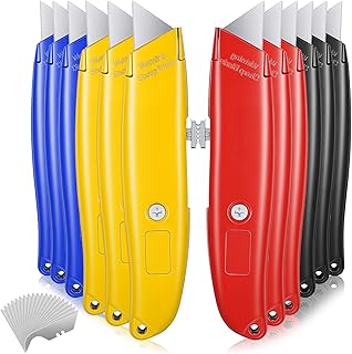 Sibba 12Pack Box Cutters Premium Utility Knife, Retractable Box Opener Heavy Duty Aluminum Shell Knife Sets with Extra 20pc Blades, Package Opener for Boxes, Envelopes, Packages, Paper Tapes, 4 Color