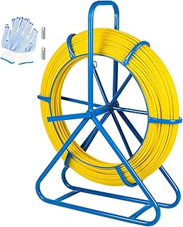 Fiberglass Fish Tape 426FT x 1/4 Inch (6mm), Duct Rodder Wire Puller with Braking Control, Steel Reel Stand & Gloves, Electrical Fish Tape Cable Running Tool for Walls, Conduit & Pipes