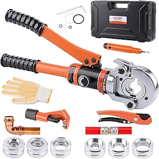 HZLZRZ Pro Press Copper and F877 PEX Crimper Tool Kit with 6 Dies for Copper Pipe 1/2" 3/4" 1" and PEX Press Sleeves 1/2" 3/4" 1", Professional Dual-System Crimping Tool for Plumbing (YQK/1632A)