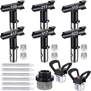 15 Pieces Graco Spray Tips Airless Paint Sprayer Tips Set with 6 Reversible Nozzles (109,211,315,417,517,623), 6 Filters, 2 Guards, 1 Inlet Strainer - Graco Paint Sprayer Tips Replacement Parts