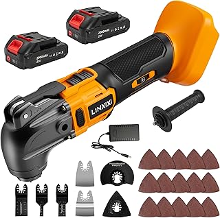 Cordless Oscillating Tool with 2 Battery, Brushless Motor Battery Powered Oscillating Multitool, 4°Oscillation Angle, 6 Variable Speeds, 26pcs Accessories for Metal & Wood Scraping, Cutting, Sanding