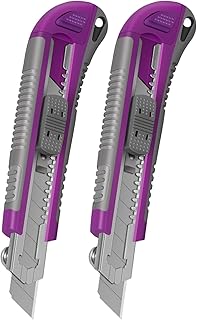 18mm Wide Blade Box Cutter Retractable, Utility Knife with Quick Change Blade and Lanyard Hole Design, Suitable for DIY, Office, Arts Crafts and Home(*2)
