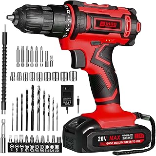 Cordless Drill Set,20V Drill Driver with Battery and Charger,3/8-Inch Keyless Chuck, Variable Speed,with Drills Bits Set,Red