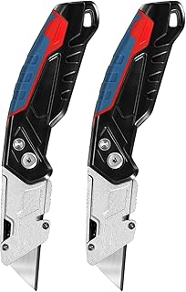 Aluminum Alloy Handle Utility Knife,Heavy Duty Retractable Box Cutter, Blade Storage Design, Extra 6 Blades Included(*2)
