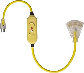 Kaper 3 FT GFCI Extension Cord, 12/3 AWG Heavy Duty Outdoor SJTW, Auto Reset in-Line GFCI, ETL Listed, 3-Outlet Triple Tap with Lighted Outlets for Outdoor Lights & Tools, Lighted Plug