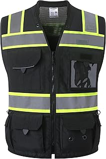 JKSafety Hi-Vis Unisex Surveyor Safety Vest Heavy Duty PPE Inner Pockets ANSI/ISEA Compliant