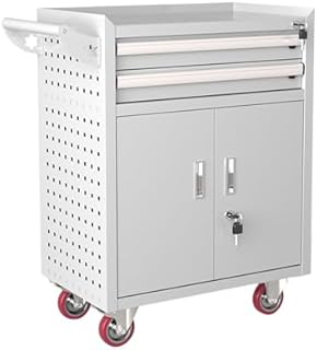 Rolling Tool Chest with 2 Drawers, Lockable Mechanic Tool Storage Cabinet, Metal Tool Cart on Wheels for Garage & Workshop - Heavy-Duty Black Tool Box