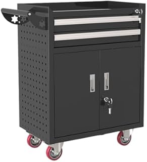 Lockable 2-Drawer Rolling Tool Chest, Metal Tool Cart with Wheels, Mechanic Tool Storage Cabinet for Garage & Workshop - Heavy-Duty, Portable Tool Organizer (Black)