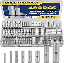 Haisstronica Non Insulated Butt Connectors Kit 480pcs Butt Connectors for Wiring Pure Copper AWG26-6 Wire Crimp Connector