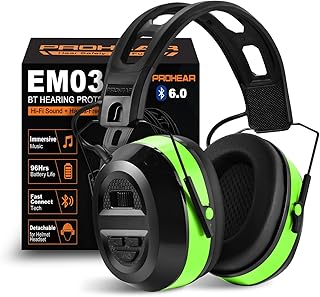 PROHEAR 039 Bluetooth 6.0 Hearing Protection with 26dB NRR OSHA Approved, Rechargeable 1500mAh Battery for 4 wks Runtime, Hi-Fi Sound, Noise Reduction Earmuffs for Mowing Lawn, Gifts for Father–Green