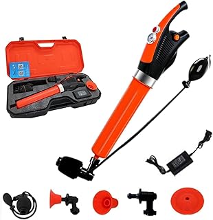 Handheld Electric Toilet Plunger, Toilet Plunger Gun, Toilet Unblocker Gun with Tool Set, 4 Replaceable Heads, Real-Time Barometer for Sink Toilet Floor Drain and Pipe Clog.