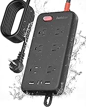 Outdoor Power Strip Weatherproof IPX6,1625W/13A15 Ft Extension Cord,4 USB Ports & 6 Wide Outlets for Multiple Devices,Wall Mountable for Yard,Workshop,Poolside,RV Camping,Black