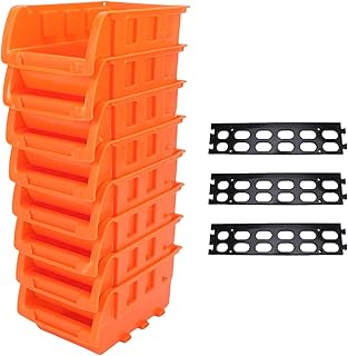 Fafeicy Wall Mounted Storage Bin 8 Stackable Plastic Bins with 3 Tracks for Garage Organization Heavy Duty PP Storage Containers for Hardware Parts