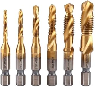 6PCS Titanium Coated Tap Drill Bits Set - HSS Hex Shank Metric Thread Taps for M3 M4 M5 M6 M8 M10 - Durable Hand Tools for Precision Screw Machining