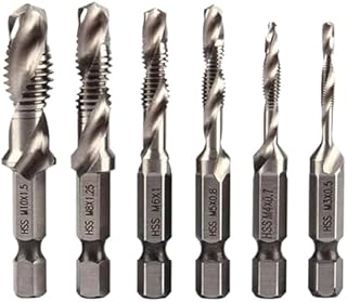 6Pcs Titanium Coated HSS Tap Drill Bit Set - Hex Shank Screw Thread Bits for M3 M4 M5 M6 M8 M10 - Durable Hand Tools for Precise Tapping and Drilling