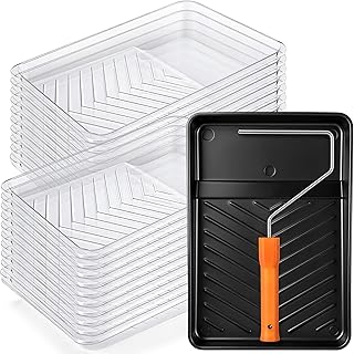 Geelin 50 Pcs 7 Inch Paint Tray Liner Paints Roller Trays Disposable Paint Pan Tray Paints Roller Frame with Handle for Home Walls Furniture Household Painting Improvement Supplies