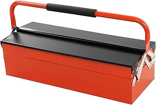 Acouto 2 Layer 3 Tray Cantilever Tool Storage Box - Portable Folding for Screwdrivers, Wrenches, and More, Metal Construction with - Finish