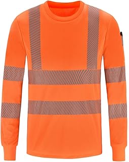 High Visibility Reflective Polo T-Shirt, Long Sleeve Quick-Dry Safety Top for Construction Work, Workwear Vest Shirt Protective Workwear(Orange,X-Large)