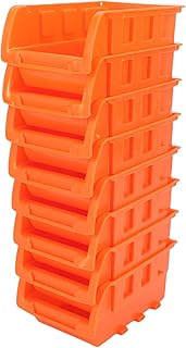 Jeffergarden Wall Mounted Storage Bin, 8 Stackable Plastic Bins with 3 Tracks for Garage Organization, Heavy Duty PP Storage Containers for Hardware Parts Tools Accessories, Orange