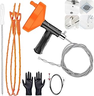 Drain Snake Auger (33 Feet), Plumbing Snake Drain Hair Clog Removal Tool, Heavy Duty Sink Unclogger Drain Cleaner Tool for Bathroom Kitchen Tub Shower with Gloves
