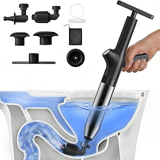 HAMITOR Toilet Plunger Drain Clog Remover: High Pressure Air Plunger & Heavy Duty Toilet Snake with Barometer for Sink, Drain Clogs - Unclogging Tool for Failed Traditional Plungers, Black
