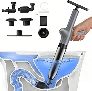 HAMITOR Toilet Plunger Drain Clog Remover: High Pressure Air Plunger & Heavy Duty Toilet Snake with Barometer for Sink, Drain Clogs - Unclogging Tool for Failed Traditional Plungers, Grey