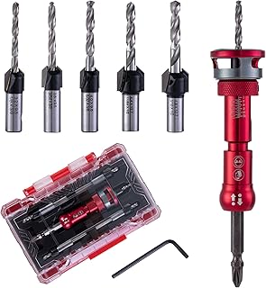HSS Countersink Drill Bit Set 8PCS - 82 Degree 1/4" Hex Shank Quick Change, 1/4"-3/4" Sizes with Adjustable Depth Stop, for Wood Metal Plastic Carpentry Woodworking
