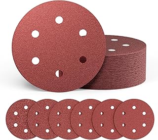 GEVEELIFE 60 PCS 9-Inch 6-Hole Hook and Loop Sanding Discs Set for Drywall Sander, 40 60 80 120 180 240 Grits Sandpaper, 10 Packs Each, for Hand & Power Sanding Tool