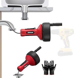 POPULO Auto-Feed 17FT Drain Snake Auger, Plumbing Snake Drain Auger with Drill Adapter, Sink Snake Drain Hair Remover for Kitchen, Bathroom and Shower Sink, PMDA-5