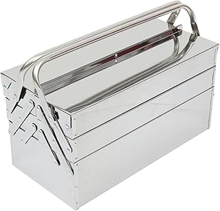 Folding Stainless Steel Tool Box Cantilever Toolbox Household Tools Storage Case Portable Three-layer Heavy-duty Organizer for Home and Auto Maintenance