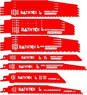 14 Piece Bi-Metal Reciprocating Saw Blades & 2 Piece Carbide Saw Blades Set for Wood, Metal and Plastics Cutting, Various TPI with 6 & 9 Inch Lengths, Premium Sawzall Blades with Organizer Case