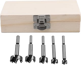 5pcs Forstner Drill Bit Set with Multi-Tooth Round Shank for Woodworking and Plastic, Precision Flat Wing Bits in Wooden Case for Hard Wood Drilling and DIY Projects