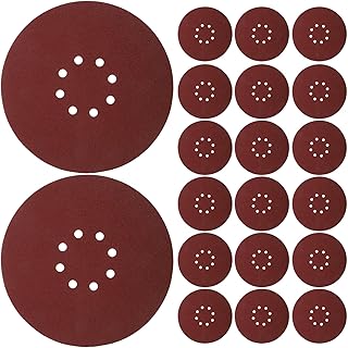 50pcs 9-inch 8-Hole Aluminum Oxide Sanding Discs Hook and Loop Sandpaper for Drywall and Wood Finishing, Multi-grit Set (40# 60# 80# 120# 240#) for Orbital Sanders and Power Tools